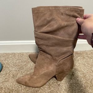 Tan suede slouchy boots